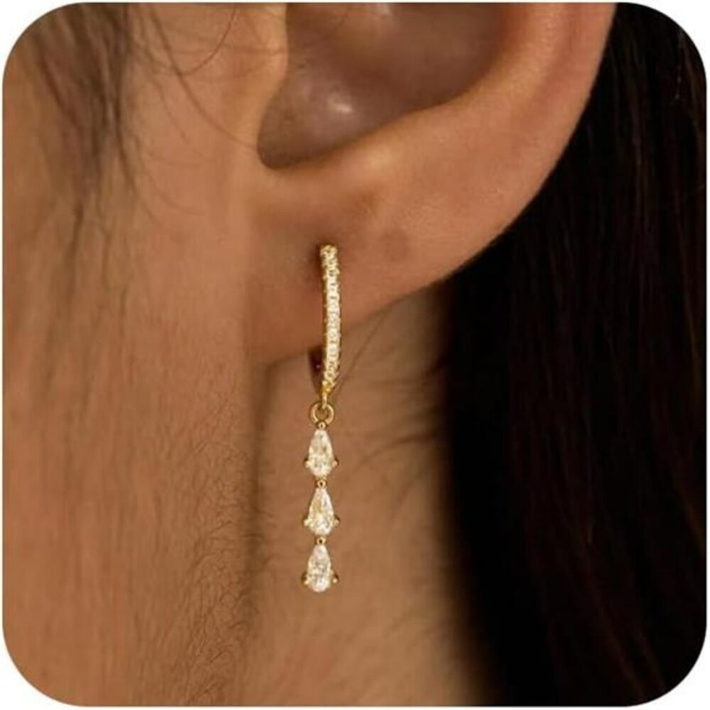 Gold Butterfly Dangle Earrings for Women CZ Drop Hypoallergenic Jewelry